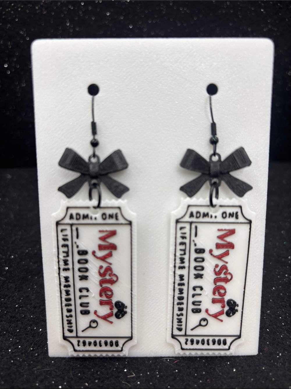 Mystery Book Club Ticket Earrings with Bow